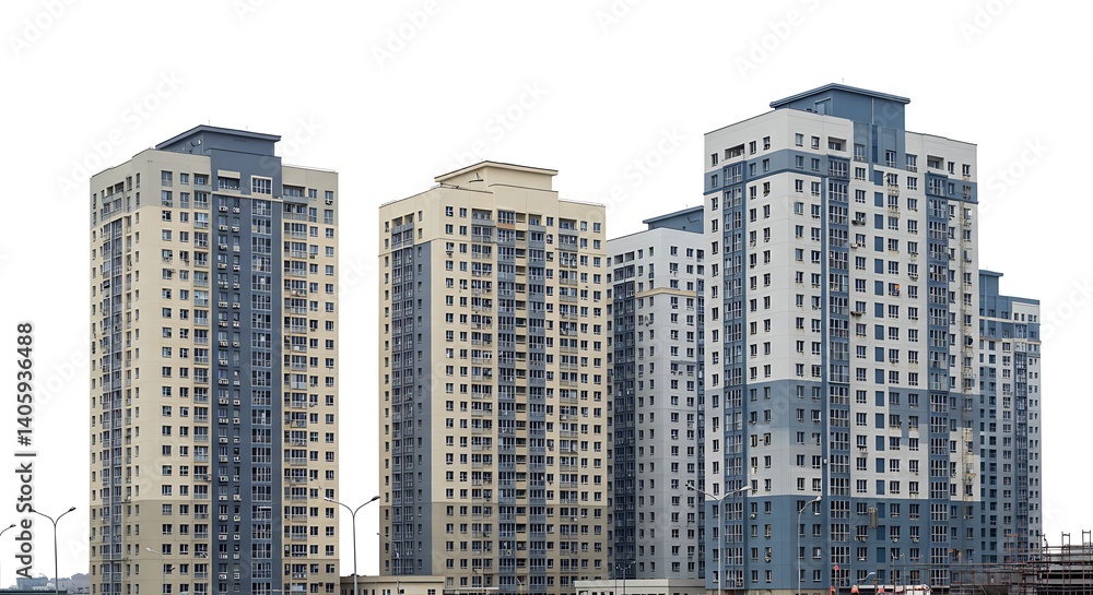 Naklejka premium Sleek modern apartment buildings stand tall against a bright sky showcasing a contemporary architectural design 