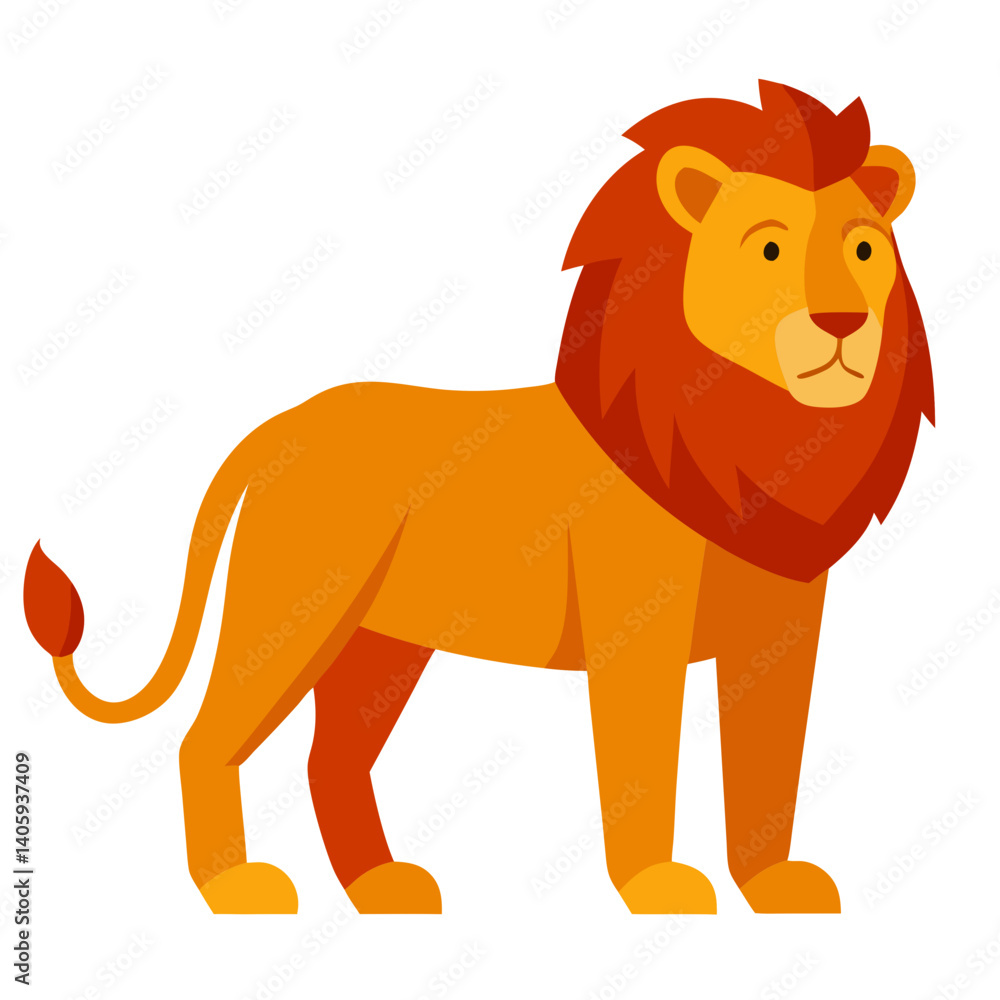 Majestic Lion Illustration: A vibrant illustration of a regal lion, radiating strength and nobility with its fiery mane and confident stance. 