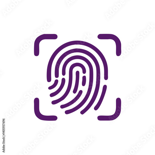 Fingerprint: An isolated and detailed graphic of a fingerprint is enclosed within a purple security frame, capturing the essence of identity verification and secure access.