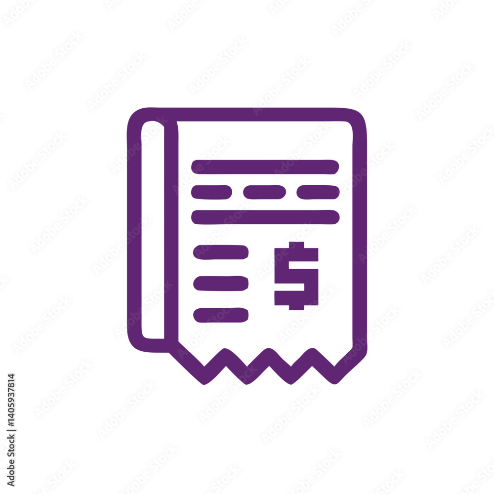 Business Receipt Icon: A minimalist icon of a business receipt featuring clean lines and essential details, embodying the essence of finance and transaction. Business Receipt Icon: A minimalist icon of a business receipt featuring clean lines and essential details, embodying the essence of finance and transaction.