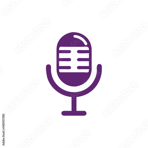 Purple Podcast Icon: An elegant illustration of a vintage-style microphone, perfect for podcasting, broadcasting, or audio-related projects. Simple design.