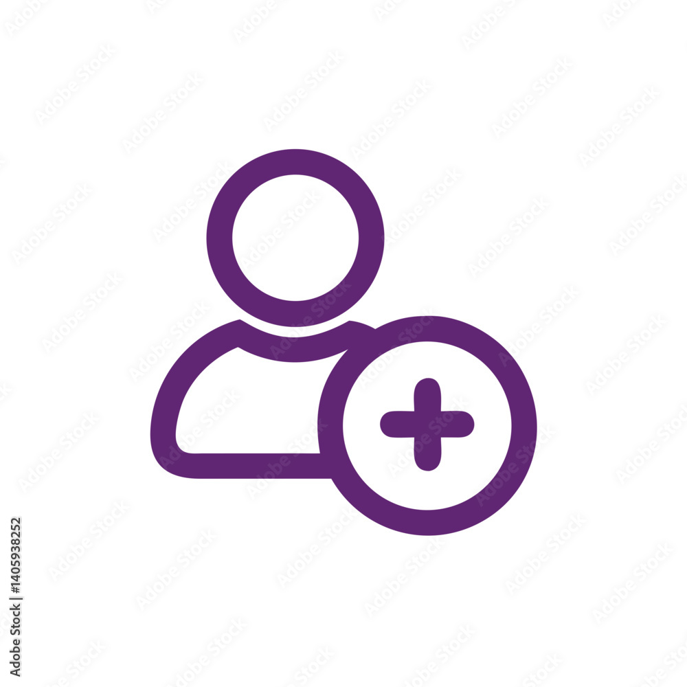 Adding New Contact: A minimalistic icon of a person with a plus symbol, set against a clean background, symbolizes new connections and introductions. Adding New Contact: A minimalistic icon of a person with a plus symbol, set against a clean background, symbolizes new connections and introductions.