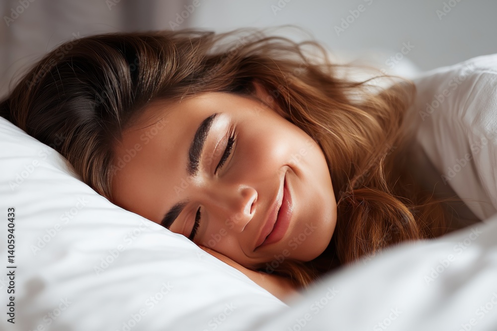 Beautiful smiling woman enjoying a peaceful sleep at home Beautiful smiling woman enjoying a peaceful sleep at home