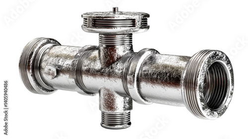Rusty metal pipe fitting with transparent background