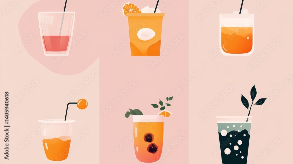 Modern Beverage Menu Showcasing Coffee and Boba Tea Items With Minimalist Design and Pastel Colors in a Stylish Layout Modern Beverage Menu Showcasing Coffee and Boba Tea Items With Minimalist Design and Pastel Colors in a Stylish Layout