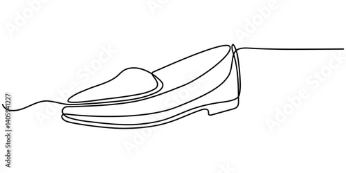 Continuous line drawing of loafers shoes. Illustration for beauty and fashion concepts, One continuous single drawing line art flat doodle women, fashion, shoe, leather, style, elegance, footwear. 
