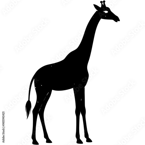 A tall giraffe standing with its long neck extended silhouette isolated on white background