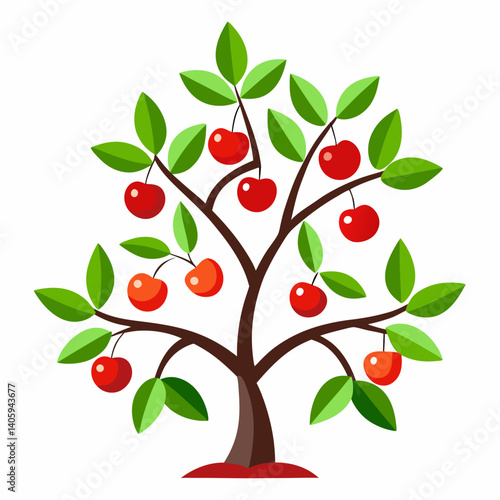 Christmas cherry tree leaves and red cherry vector isolated on white background