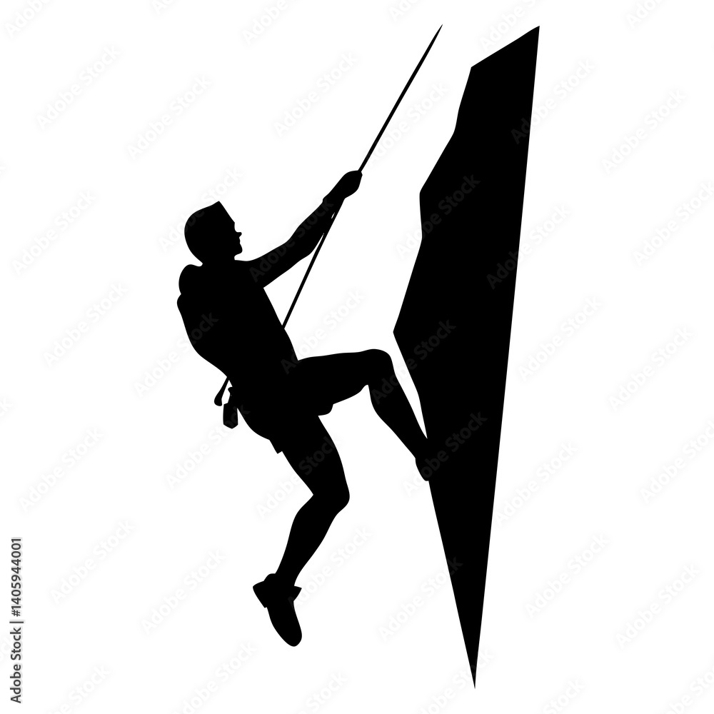 Climbing on rock with rope silhouette vector isolated on white background Climbing on rock with rope silhouette vector isolated on white background