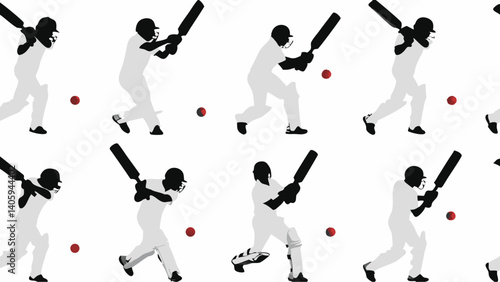 Cricket batsman silhouettes action poses dynamic sequence graphic design simple elegant style