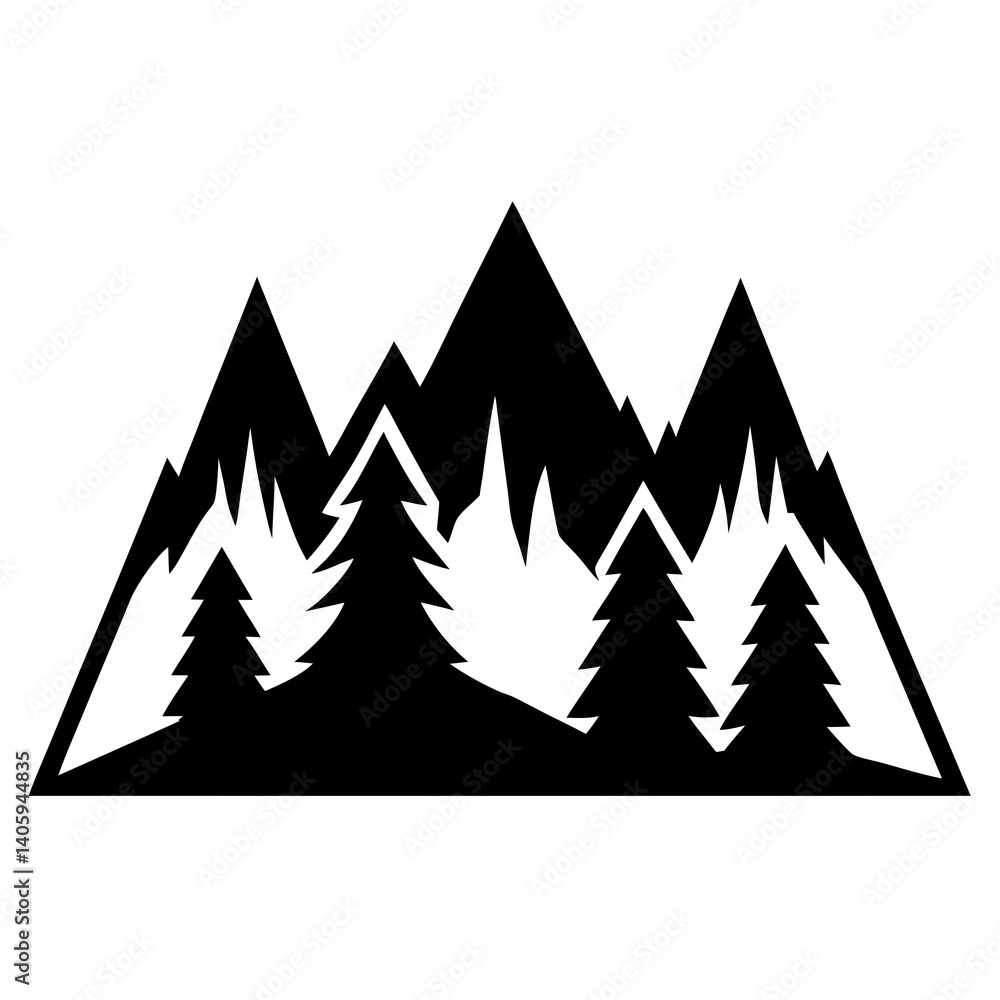 Obraz premium mountains with tree silhouette vector isolated on white background