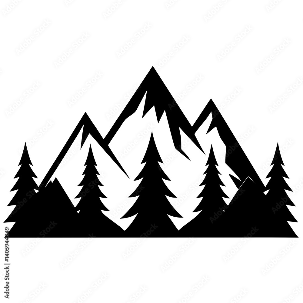 Fototapeta premium mountains with tree silhouette vector isolated on white background