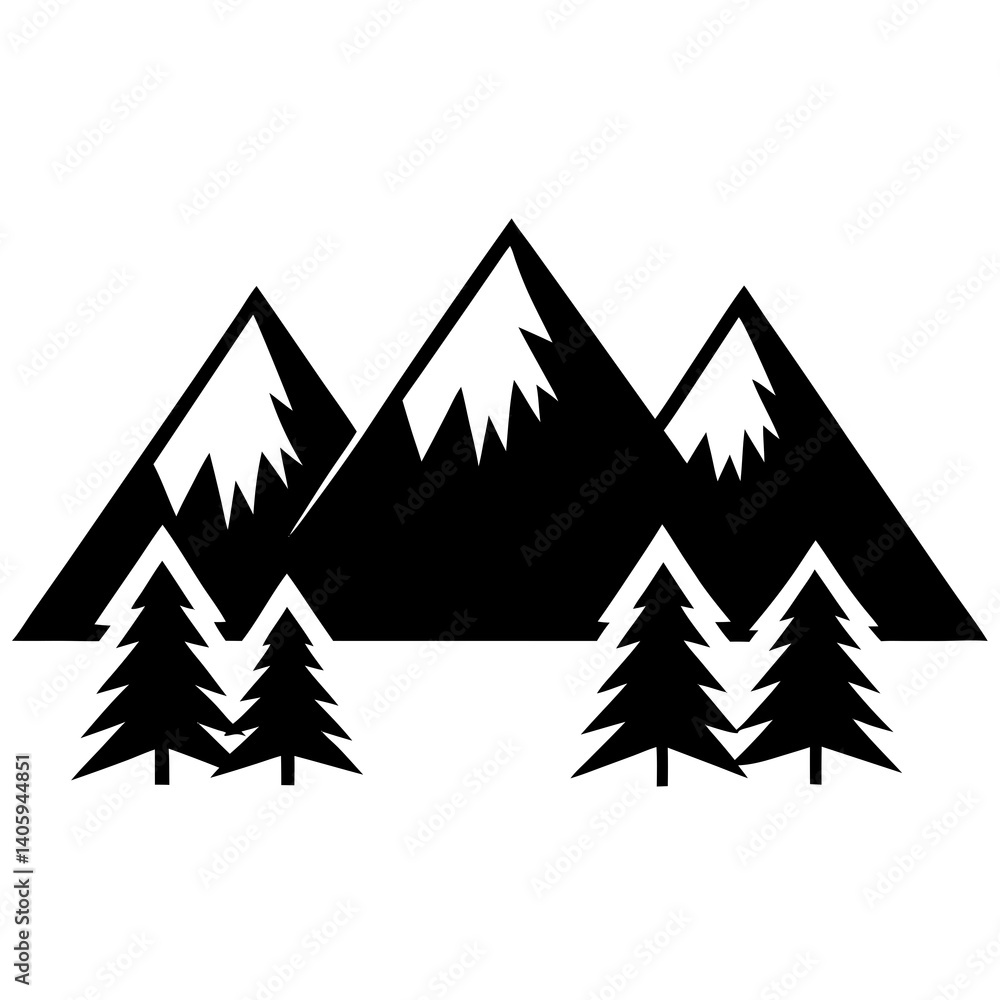 Fototapeta premium mountains with tree silhouette vector isolated on white background