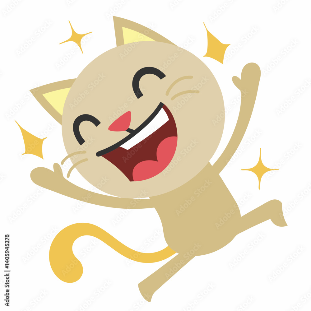 Happy cartoon cat celebrating joyfully with sparkles Happy cartoon cat celebrating joyfully with sparkles