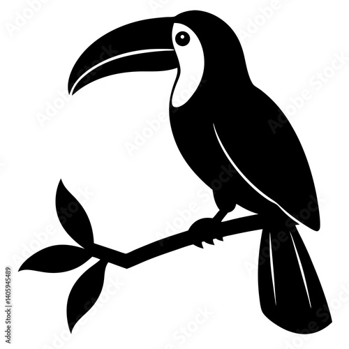 toucan bird on branch silhouette vector isolated on white background