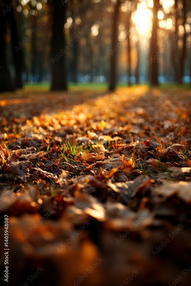 Autumn leaves illuminated by golden sunset light Autumn leaves illuminated by golden sunset light