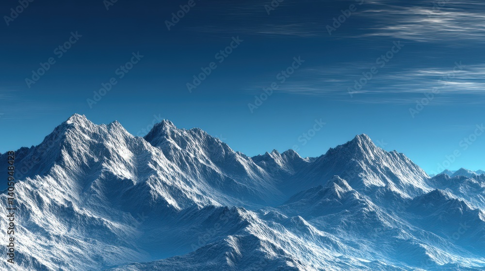 Fototapeta premium Mountain range under a clear blue sky at dawn