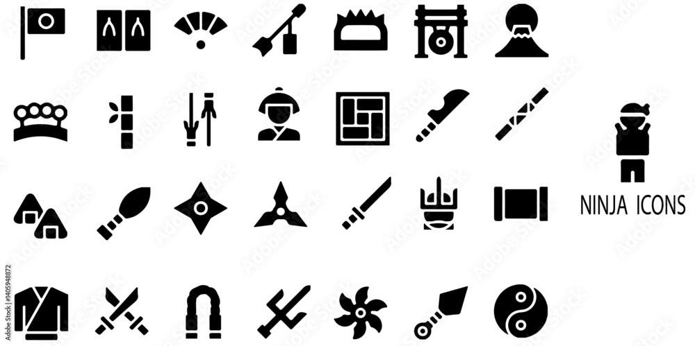 Fototapeta premium Ninja simple concept 28 icons set. Contain such and more .Vector illustration.