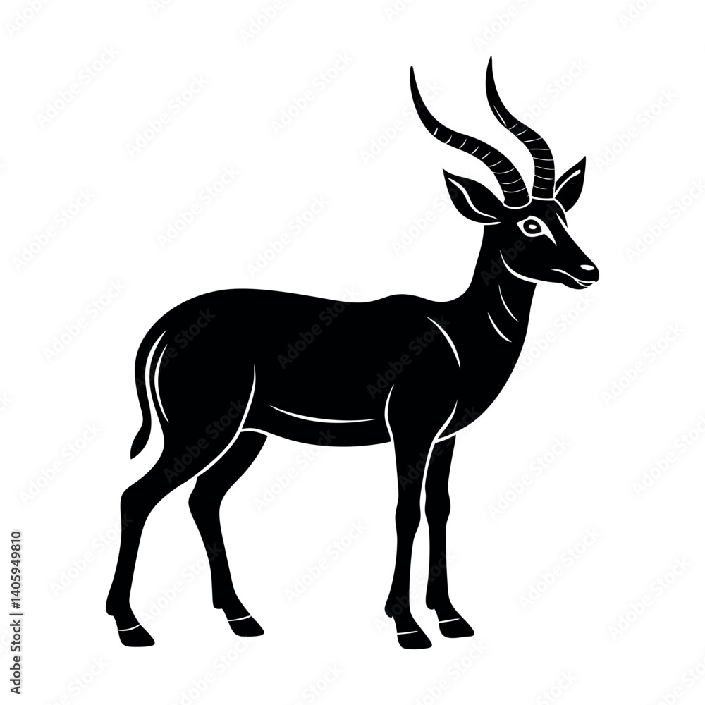 Obraz premium Deer Silhouette Vector – Wild Forest Animal Illustration in Black and White Isolated on White Background