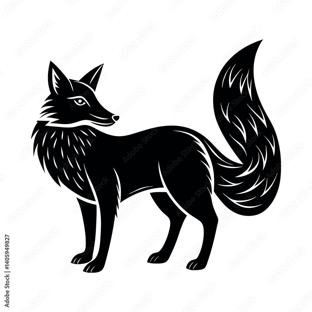 Obraz premium Fox Silhouette Vector – Wild Forest Animal Illustration in Black and White Isolated on White Background
