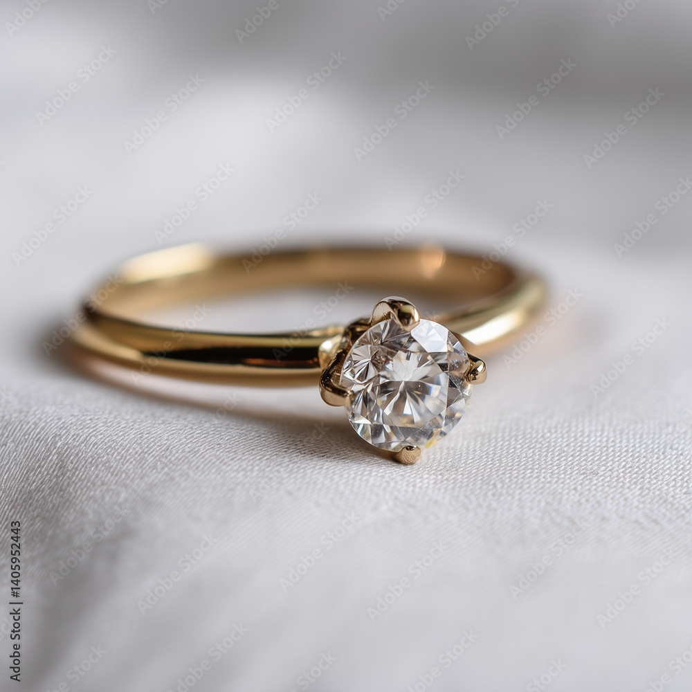 A golden engagement ring showcased elegantly against pristine background, capturing timeless romance and luxury appeal A golden engagement ring showcased elegantly against pristine background, capturing timeless romance and luxury appeal