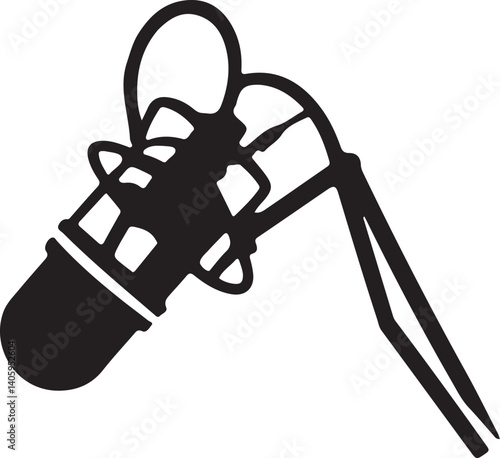 Silhouette microphone icon representing audio, recording, broadcasting, and music. Ideal for podcasting, music, and event-related designs.