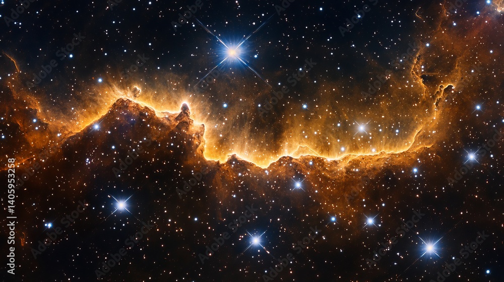 Fototapeta premium A vibrant cosmic landscape featuring a nebula and countless stars in the vast expanse of deep space