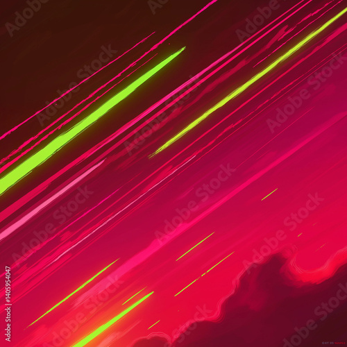Vivid rapid swipes of bright pink and neon green flash dynamic artistic energy and flair