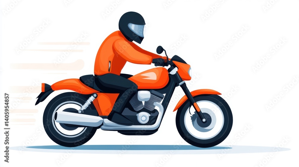 Dynamic Rider on Stylish Orange Motorcycle in Motion with Speed Lines and Bold Colors Dynamic Rider on Stylish Orange Motorcycle in Motion with Speed Lines and Bold Colors
