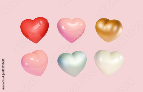 Heart shape rose pink, white and gold color collection isolated on light pink background. Love icon. Valentine's Day and Mother's Day balloon decoration