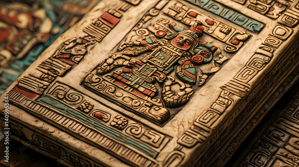 Fototapeta premium Detailed view showcasing the intricate and captivating mayan codex. Reality-Warped Codex. Illustration