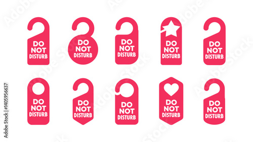 Do Not Disturb Sign Icons Set: A versatile set of 10 red "Do Not Disturb" icons designed for hotel room doors or other locations.