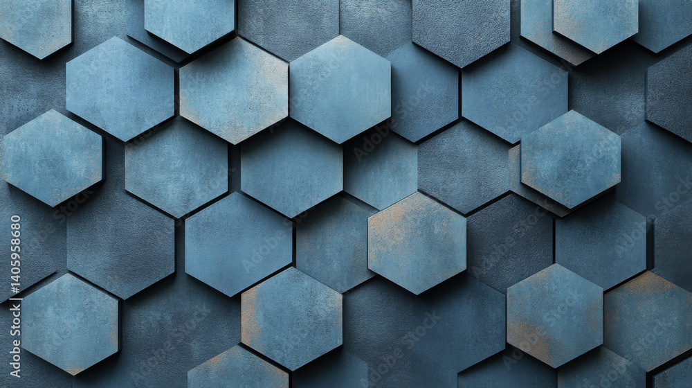 Unique hexagonal wall design featuring a blend of blue tones for modern interior decor