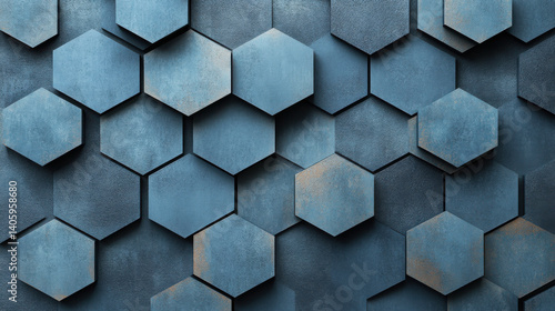 Obraz na płótnie Unique hexagonal wall design featuring a blend of blue tones for modern interior decor w salonie