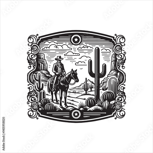 Wild West Scene with Cowboy and Saloon at Dusk