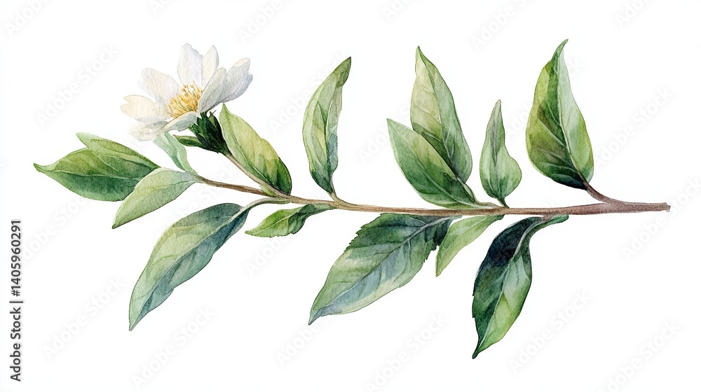 Magnolia Watercolor Painting by Elise Marie - Detailed Leaf Isolated Style
