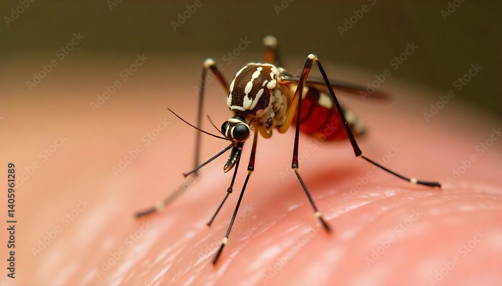 Fototapeta premium a tiger mosquito with its thin legs and long wings visible while resting on skin created with generative ai.