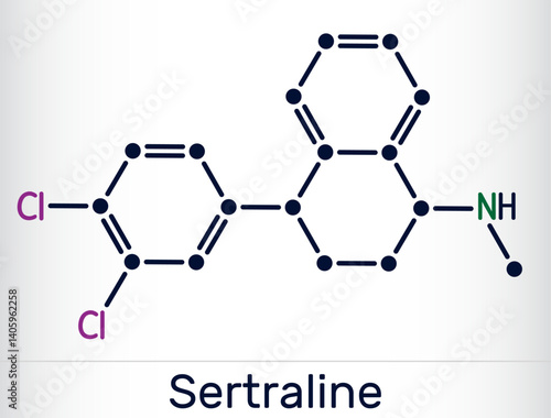 Sertraline molecule. Selective serotonin reuptake inhibitor, SSRI antidepressant