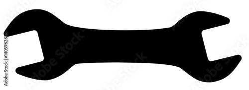 Silhouette noire d'une clé à molette symbolisant les outils, le travail mécanique et la réparation, représentant la construction, la maintenance ou l'entretien automobile.