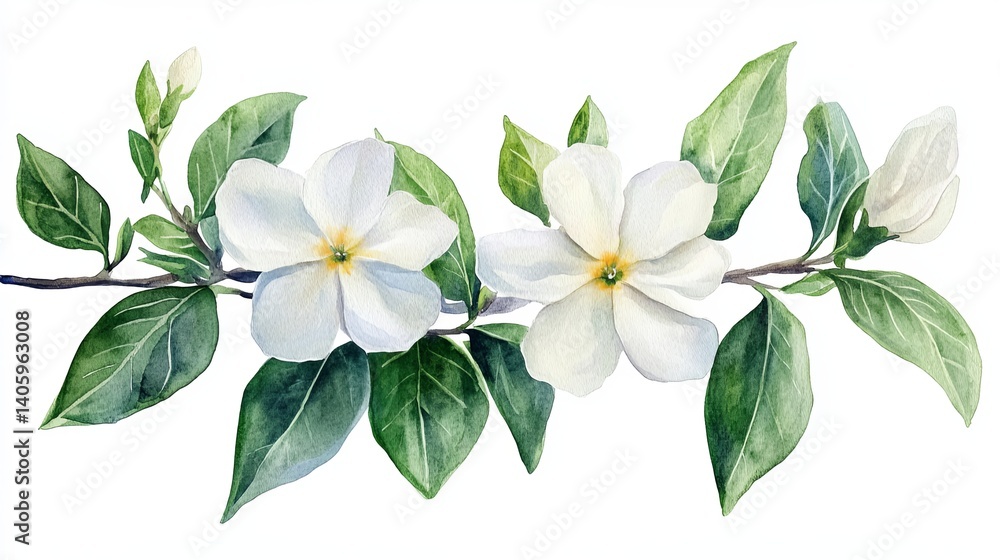 Obraz premium Minimal White Jasmine Flowers Watercolor Painting