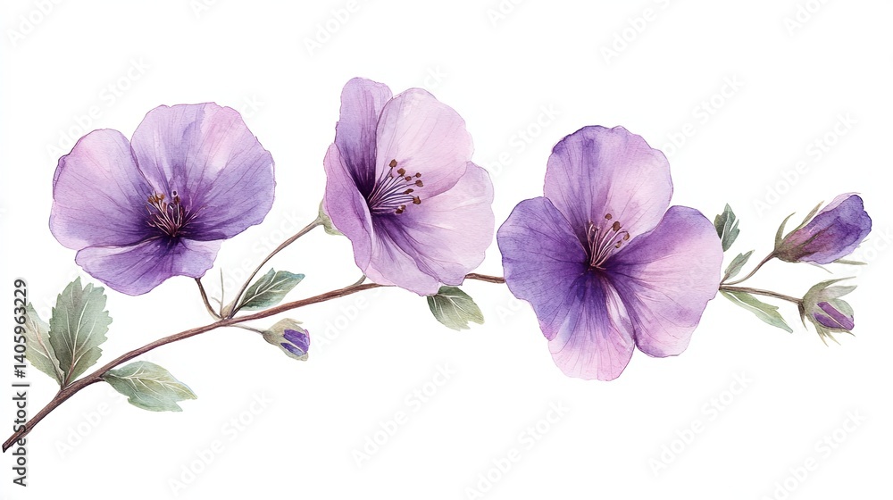Obraz premium Delicate Lavatera Watercolor Painting of Purple Flowers