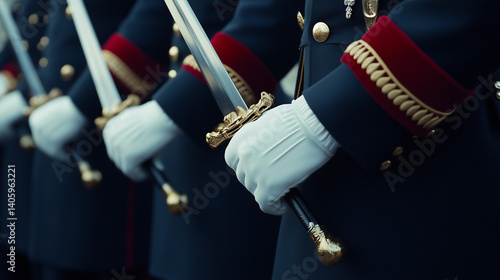 Marine Corps dress blues displayed with American flag elements. Tribute to service for Memorial Day, Veterans Day, or Flag Day