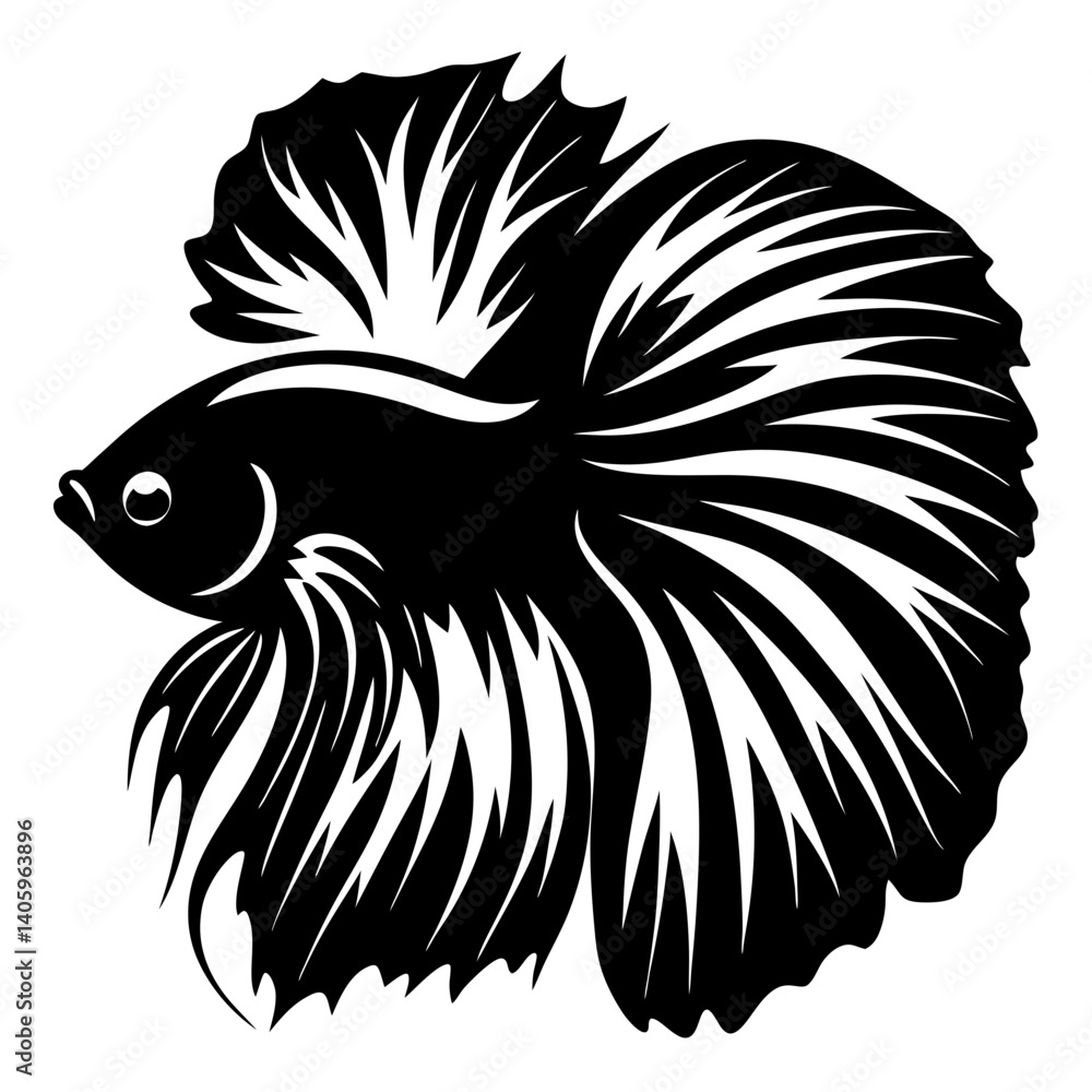 Obraz premium Black and White Stylized Siamese Fighting Fish Illustration Aquatic Animal Art Graphic Design