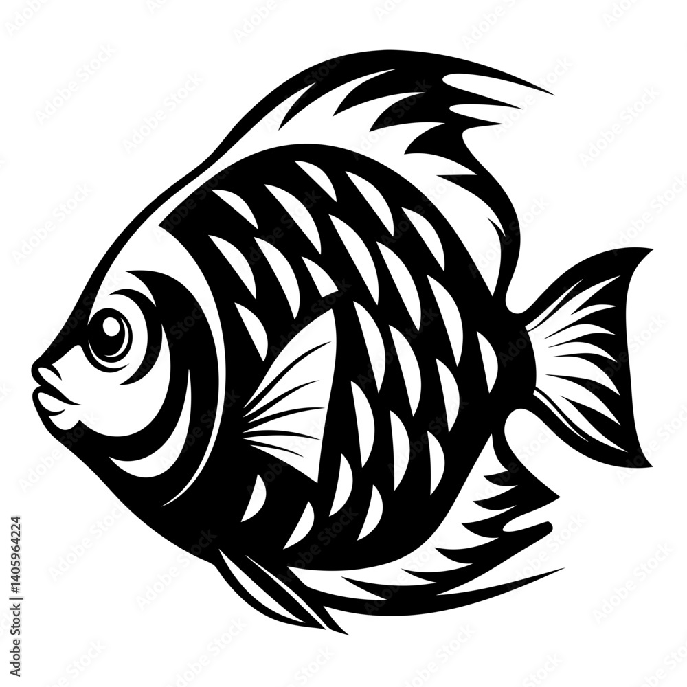 Obraz premium Stylized Black and White Angelfish Illustration Aquatic Life Design Graphic Art