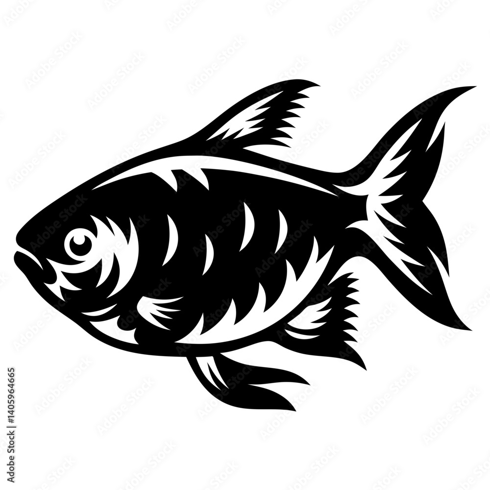 Fototapeta premium Stylized Black and White Fish Illustration Tribal Aquatic Animal Design