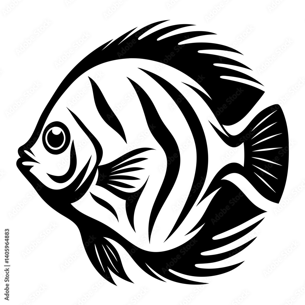 Stylish Black and White Angelfish Illustration Aquatic Life Design Fish Art Stylish Black and White Angelfish Illustration Aquatic Life Design Fish Art