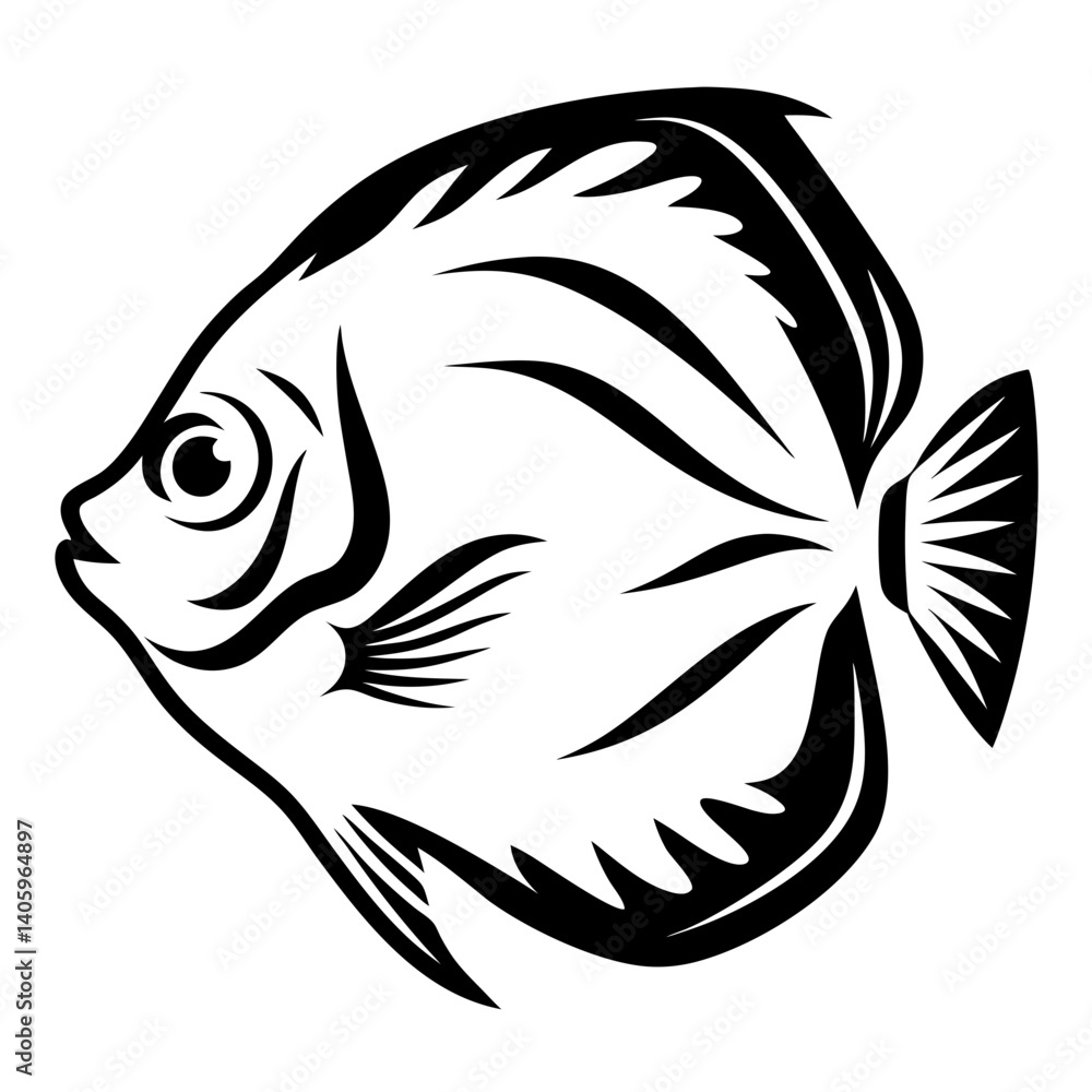 Stylized Black and White Angelfish Illustration Aquatic Life Design Tattoo Art Stylized Black and White Angelfish Illustration Aquatic Life Design Tattoo Art