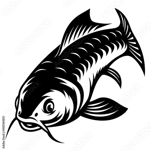 Striking Black and White Illustration of a Catfish a Powerful Aquatic Predator