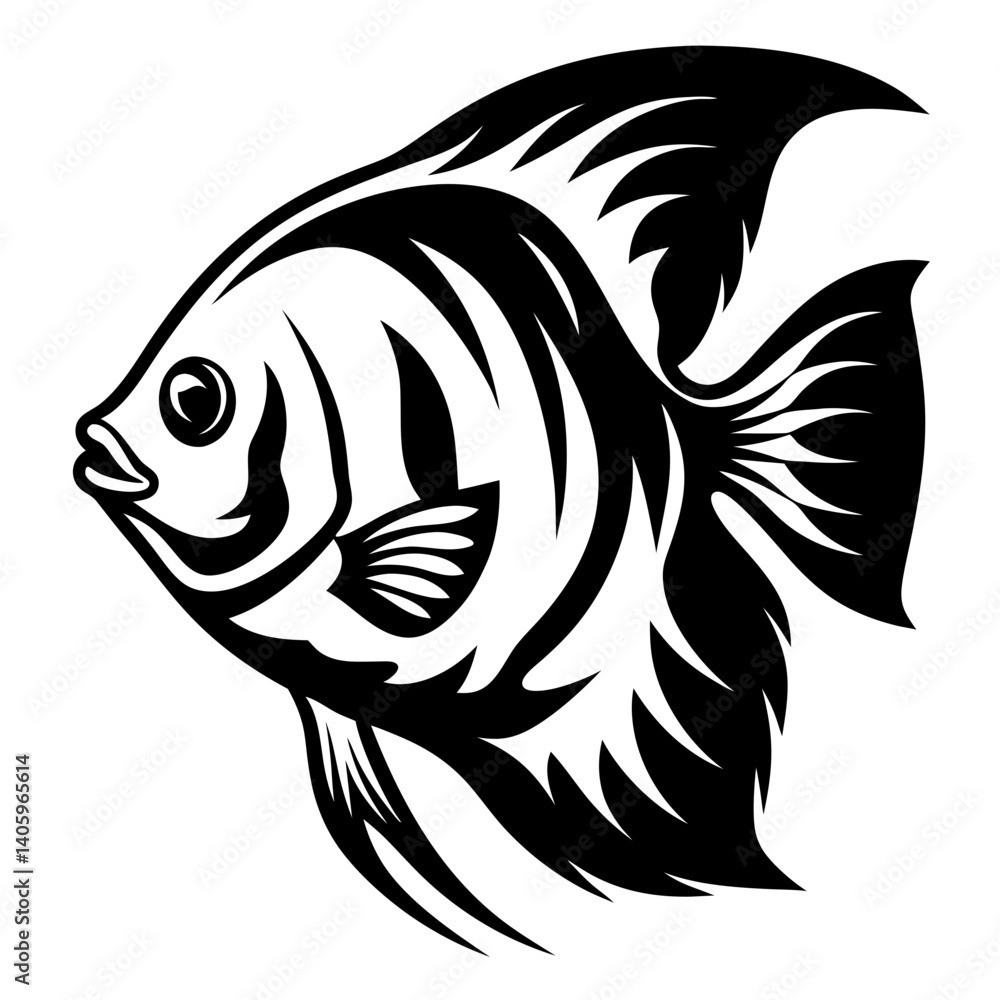 Naklejka premium A Striking Black and White Angelfish Illustration Artistic Design Fish Image