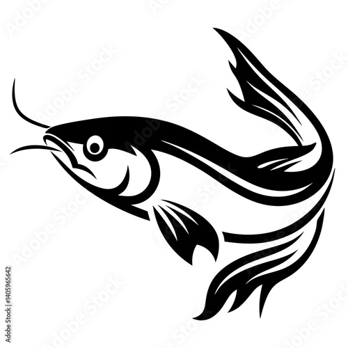 Stylized Black and White Fish Illustration Artistic Aquatic Animal Design Graphic